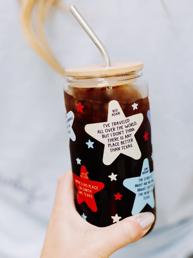 Texas Western Stars & Quotes Glass Can, 1 of 3