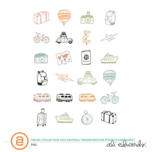 Travel Collection 2022 Digital Travel Transportation Puffy Sticker Sheet, 1 of 1