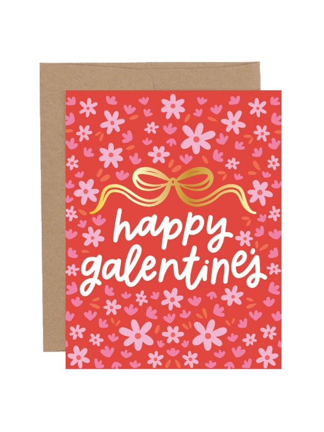 Happy Galentine's Bow & Flowers Valentine's Day Greeting Card, 1 of 1