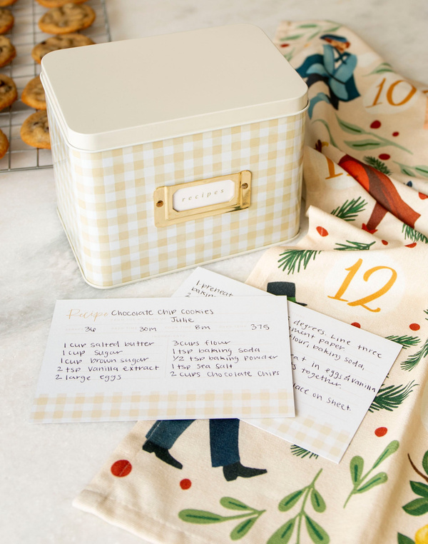 Beige Gingham Tin Recipe Box, 2 of 6