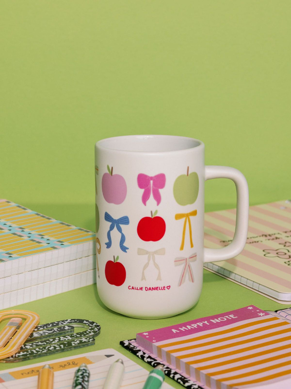 Apples & Coquette Bows Tall Ceramic Mug, 3 of 4