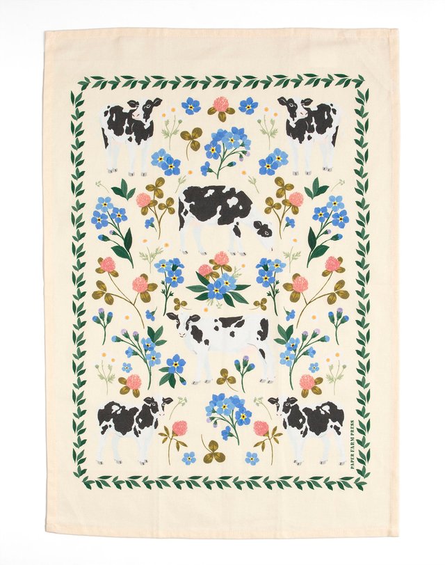 Milk Cows Folk Floral Tea Towel, 4 of 4