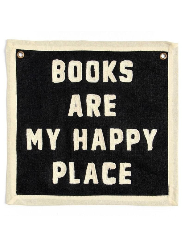 Books Are My Happy Place Embroidered Canvas Banner, 1 of 2