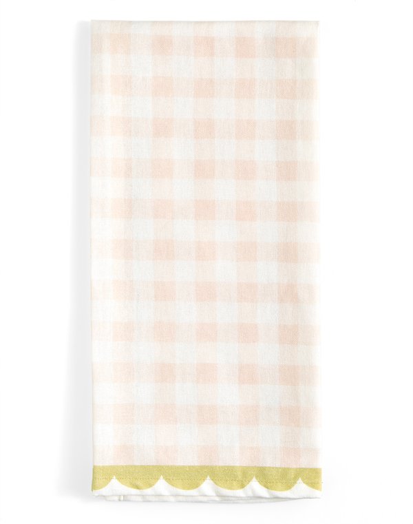 Blush Gingham Scalloped Tea Towel, 1 of 5