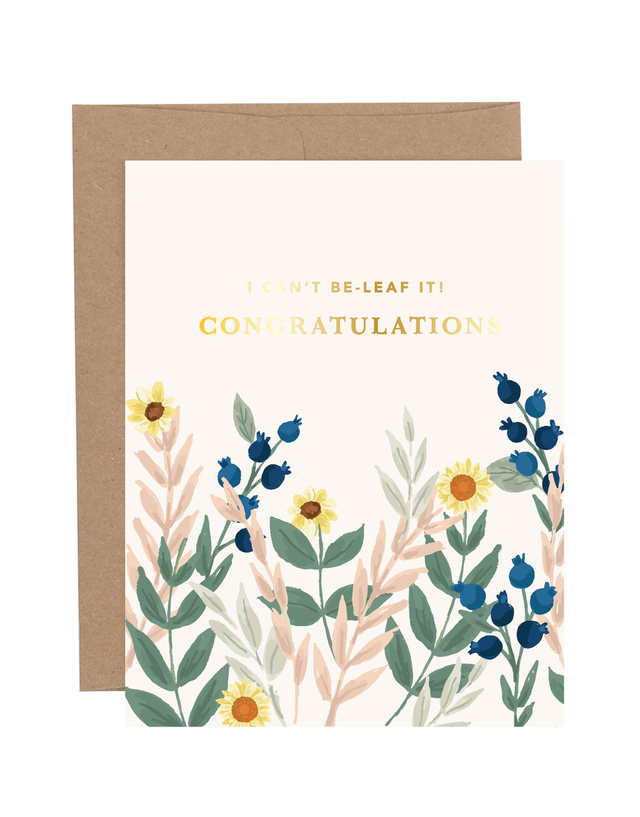 I Can't Be-Leaf It Congratulations Fall Floral Greeting Card, 1 of 1