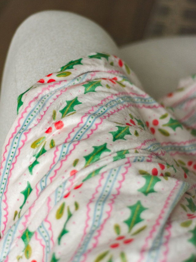 Holly Christmas Fleece Throw Blanket, 2 of 5