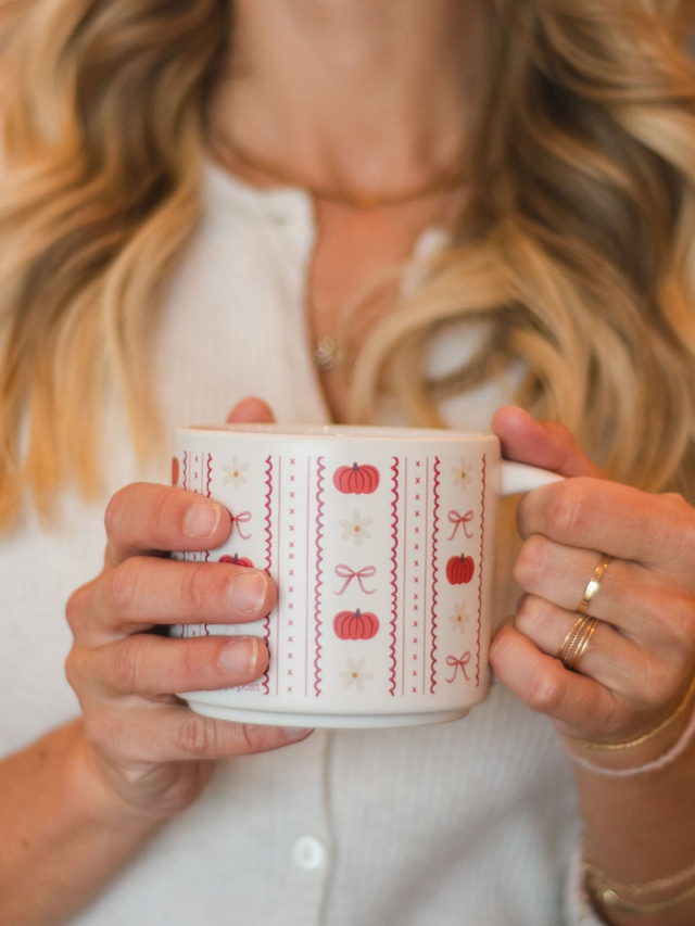 Pumpkins, Bows & Florals Fall Large Ceramic Coffee Mug, 1 of 4