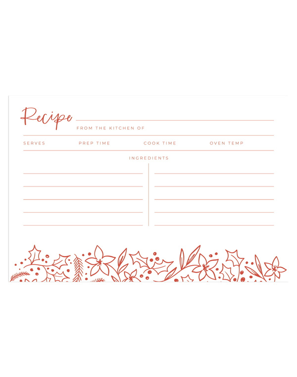 Holiday Floral Recipe Cards - Set of 50, 1 of 3