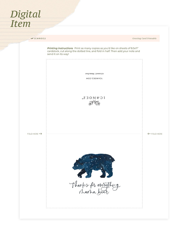 Digital Printable Mama Bear Greeting Card, 1 of 1