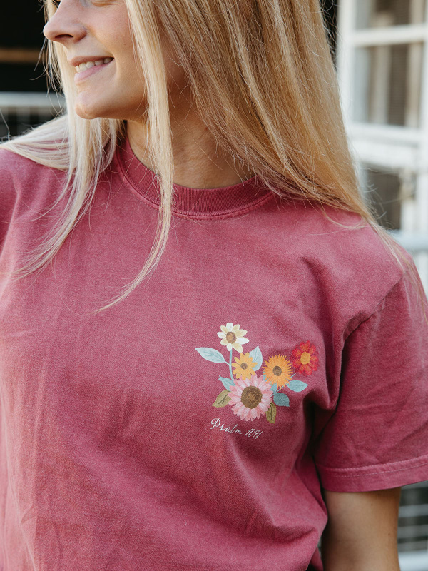 Give Thanks To The Lord Sunflowers Tee - Crimson, 2 of 4