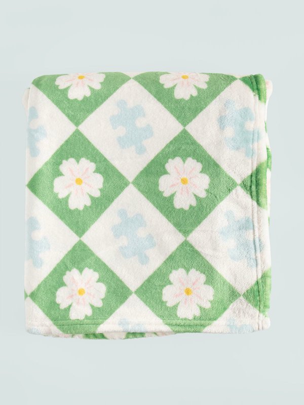 Puzzle Lover Floral Checkerboard Fleece Throw Blanket, 4 of 6