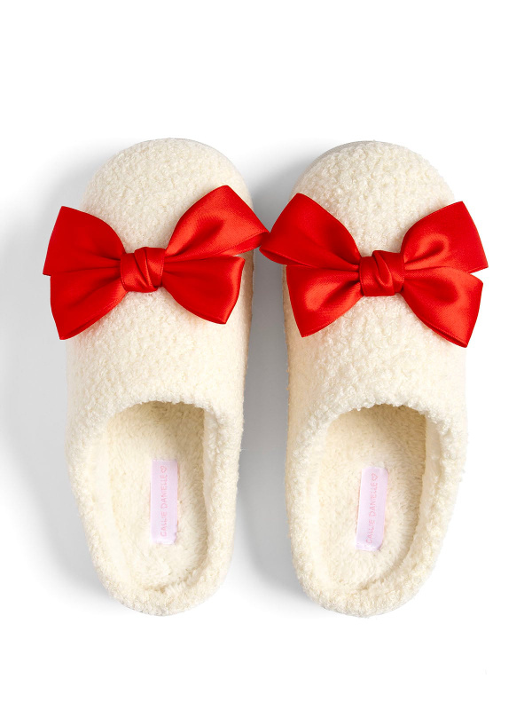 Red Coquette Bows Women’s Plush House Slippers, 2 of 4
