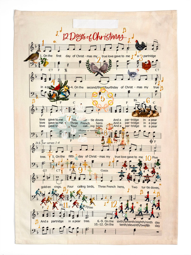 12 Days of Christmas Music Kitchen Tea Towel, 3 of 5