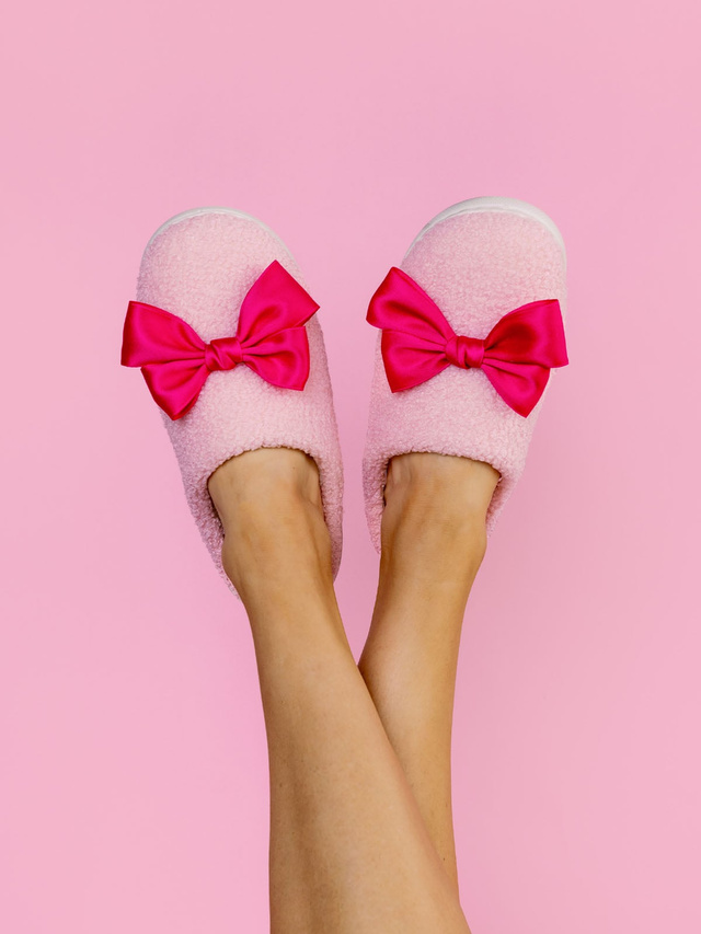 Pink Coquette Bows Women’s Plush House Slippers, 1 of 3