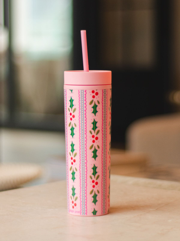 Holly Christmas 16oz Skinny Acrylic Tumbler - Pink, 2 of 3