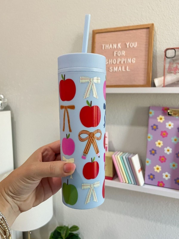 Apples & Coquette Bows Acrylic Skinny Tumbler, 1 of 3