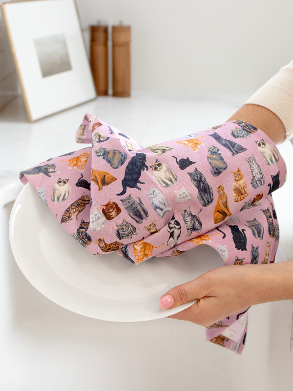 Feline Friends Cats Kitchen Tea Towel, 2 of 3