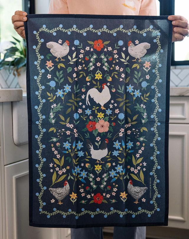 Chickens Folk Floral Tea Towel, 4 of 8