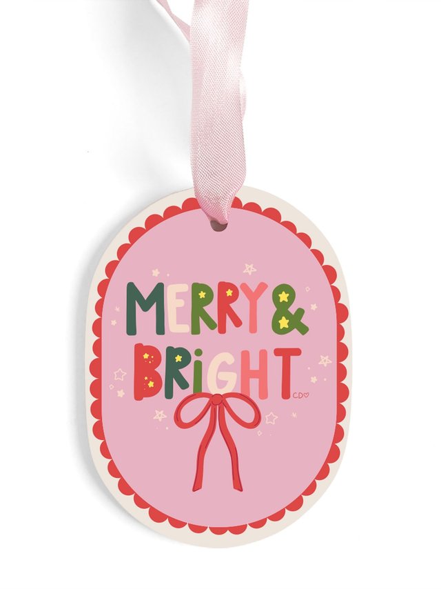 Merry & Bright Ceramic Christmas Ornament, 1 of 2