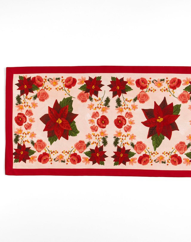 Yuletide Blooms Poinsettia Christmas Tablecloth Runner, 2 of 3