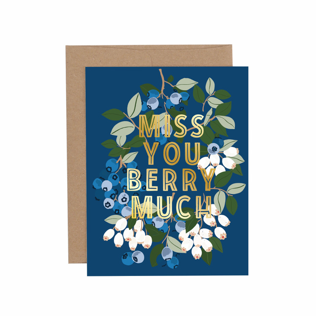 Berry Blue Missing You Blueberry Farm Greeting Card, 1 of 1
