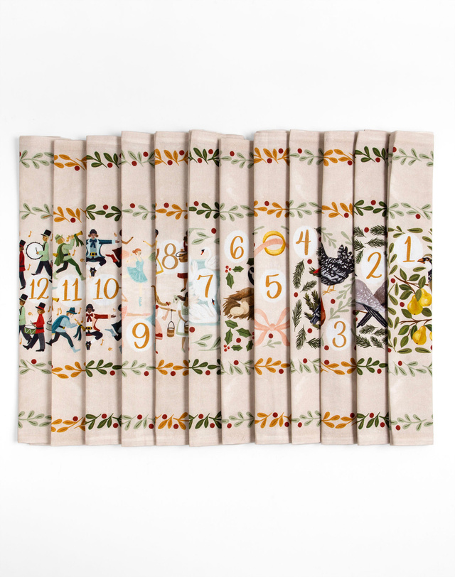 12 Days of Christmas Cotton Cloth Table Napkins Set, 1 of 4