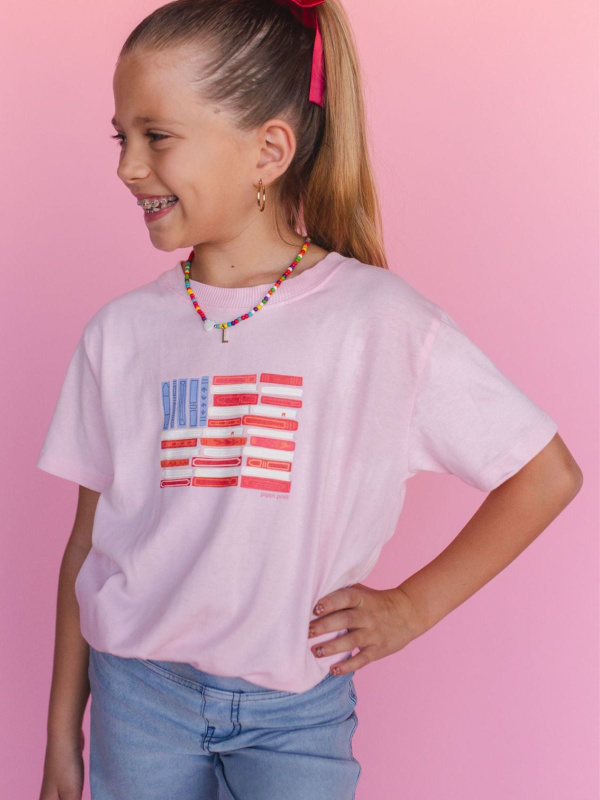 American Flag Book Stack Pippi Post Youth Core Tee - Blush, 1 of 3