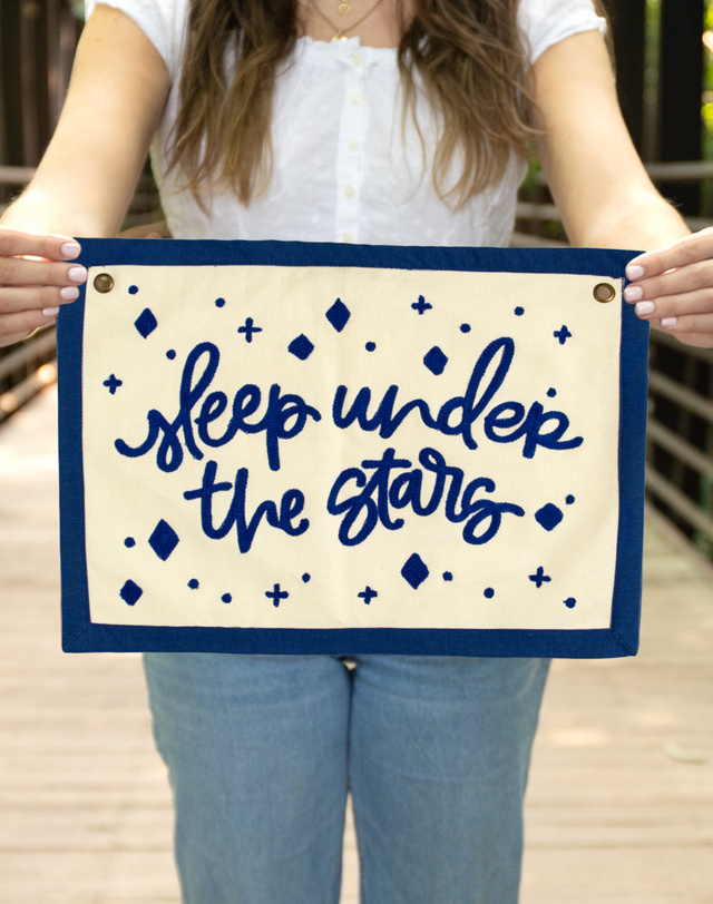 Sleep Under The Stars Embroidered Canvas Banner, 1 of 4