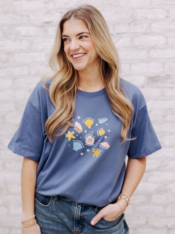 Seashell Affirmations Coastal Tee - Blue Jean, 1 of 3
