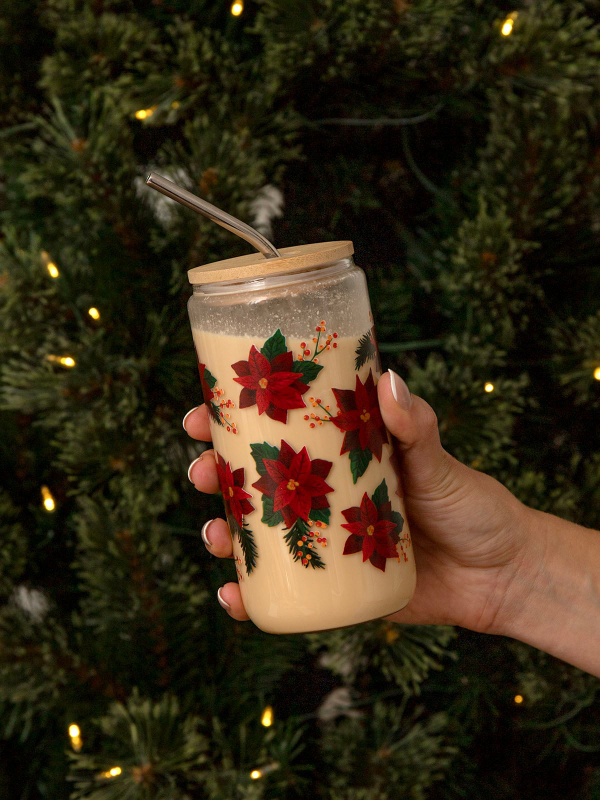 Poinsettias Holiday 16oz Glass Can, 2 of 4