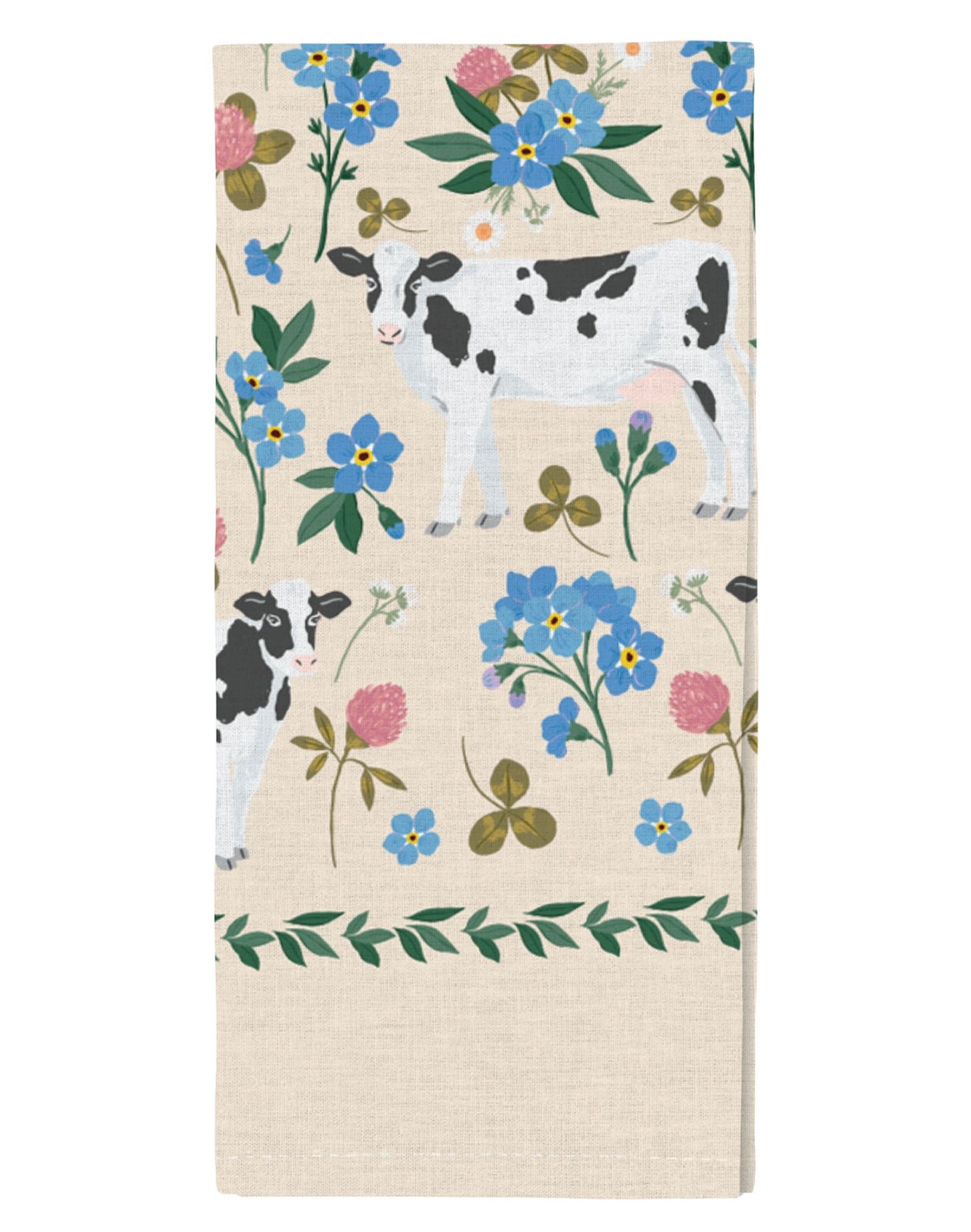 Milk Cows Folk Floral Tea Towel