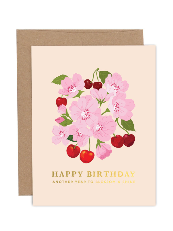 Happy Birthday Cherry Blossoms Greeting Card, 1 of 1