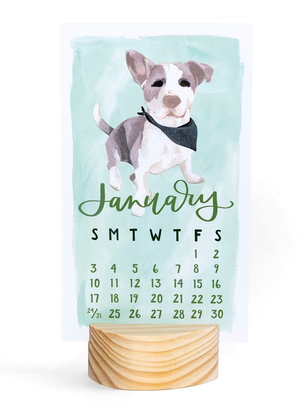 Furry Friends Dogs 2027 Mini Desk Calendar + Wooden Block, 1 of 7