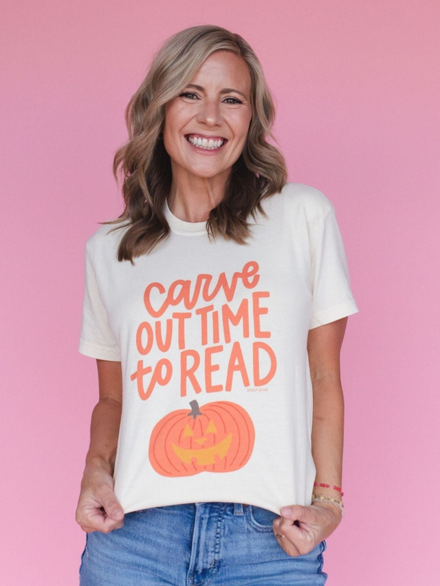 Carve Out Time To Read Pumpkin Tee - Ivory, 1 of 3