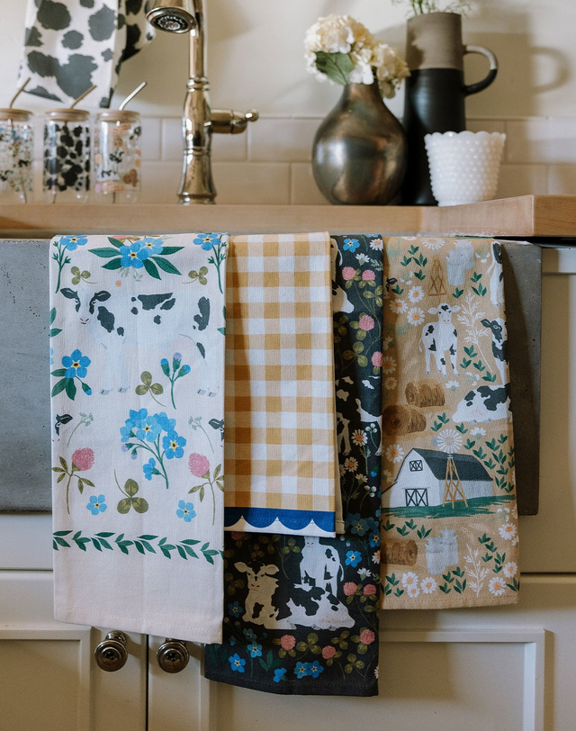 Milk Cows Folk Floral Tea Towel, 3 of 4