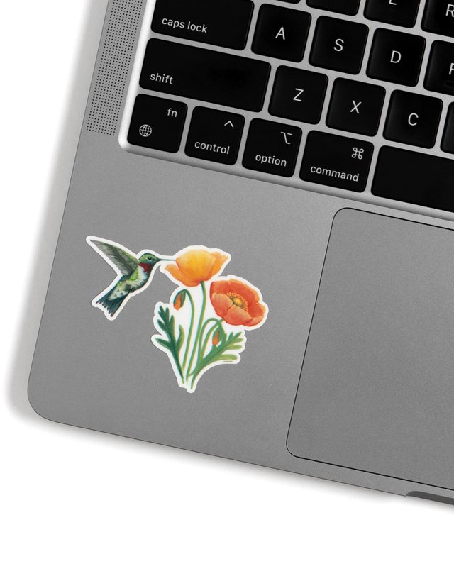 Hummingbird Poppies Decal Sticker, 2 of 2