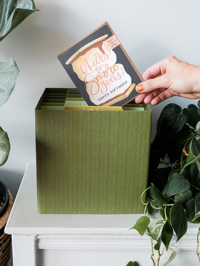 Olive Herringbone Greeting Card Container, 1 of 3