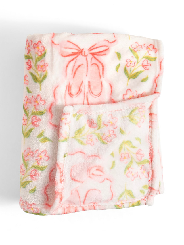 Pink Ballet Slippers & Florals Fleece Throw Blanket, 6 of 7