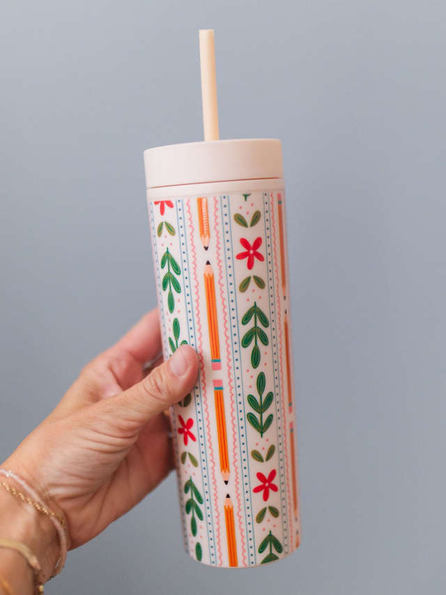 Teacher Pencils 16oz Skinny Acrylic Tumbler - Cream, 2 of 3