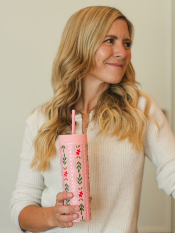 Puzzle Lover Floral 16oz Skinny Acrylic Tumbler – Pink, 1 of 4