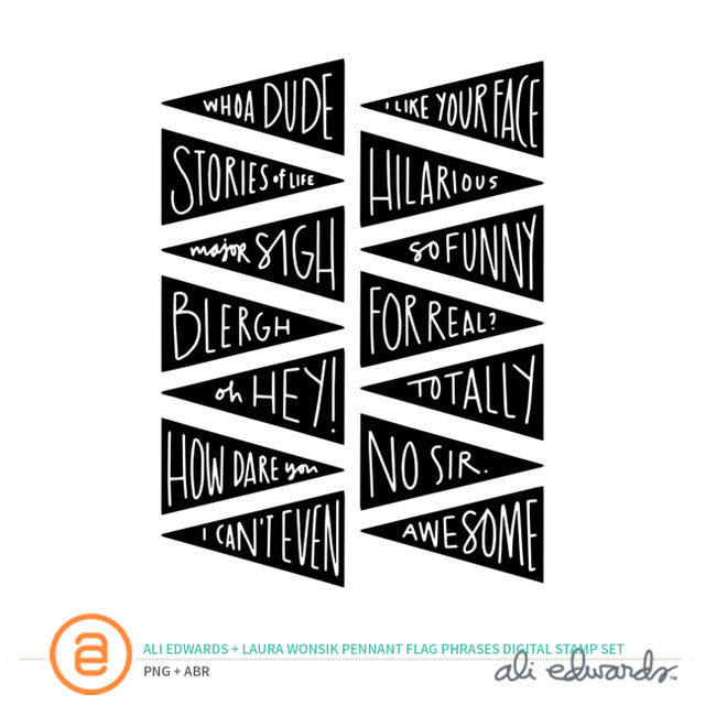 Pennant Flag Phrases Digital Stamp Set by Laura Wonsik and Ali Edwards, 1 of 1
