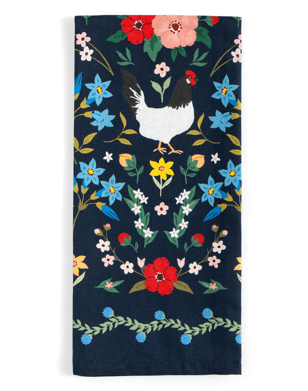 Chickens Folk Floral Tea Towel, 1 of 8