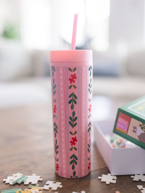 Puzzle Lover Floral 16oz Skinny Acrylic Tumbler – Pink, 2 of 4
