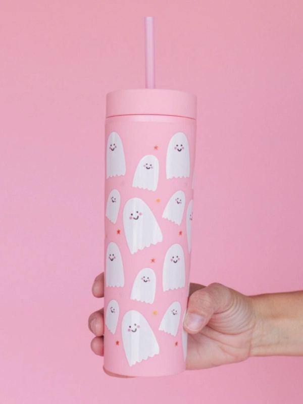 Halloween Ghosts 16oz Skinny Acrylic Tumbler - Pink, 1 of 2