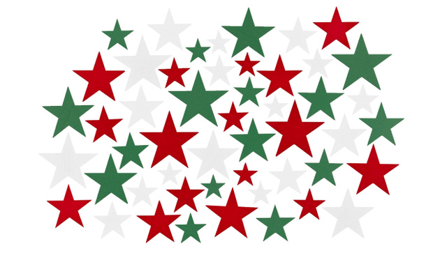 Red, White & Green Painted Wood Veneer Stars, 1 of 3