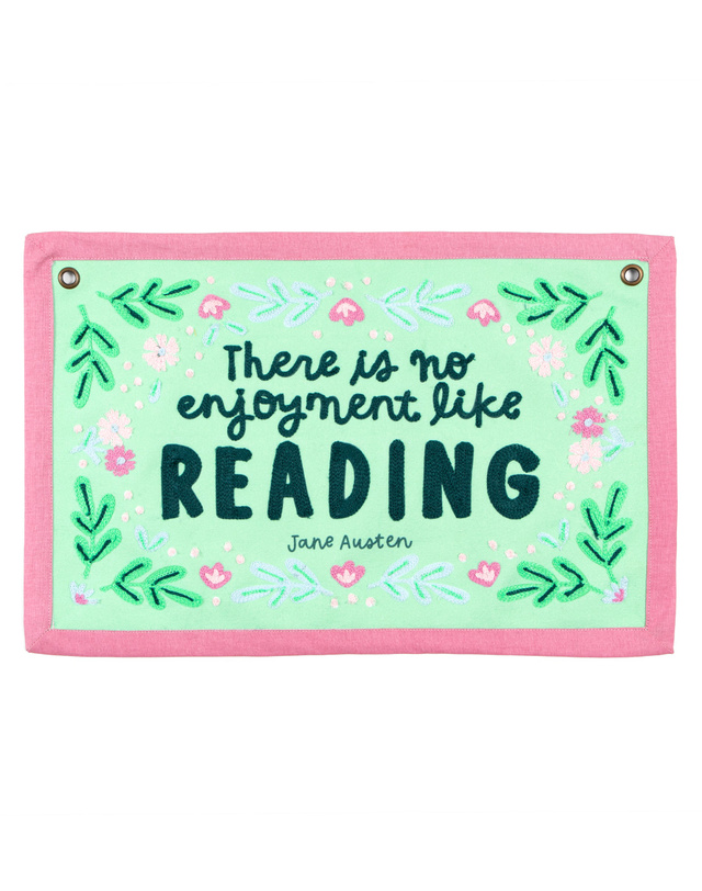 Reading Pride and Prejudice Embroidered Canvas Banner, 3 of 4