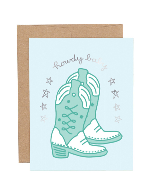 Howdy Baby Western Blue Greeting Card, 1 of 1