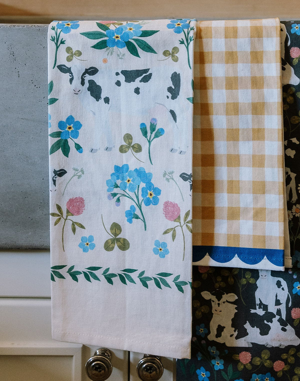 Milk Cows Folk Floral Tea Towel, 2 of 4