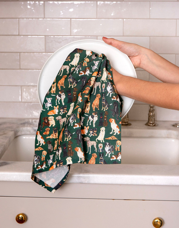 Furry Friends Dogs Green Kitchen Towel, 1 of 3