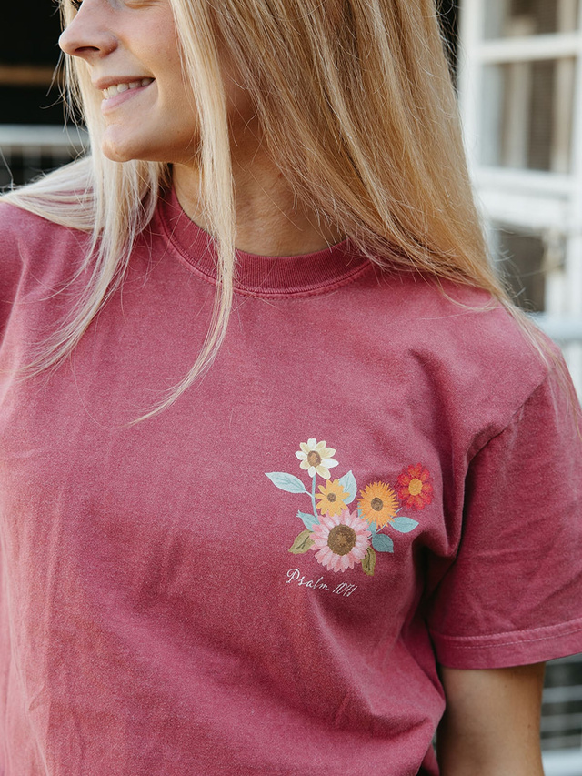 Give Thanks To The Lord Sunflowers Tee - Crimson, 2 of 4